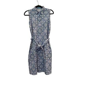J McLaughlin Blue and White Geometric Shirt Dress Sz Med(tam